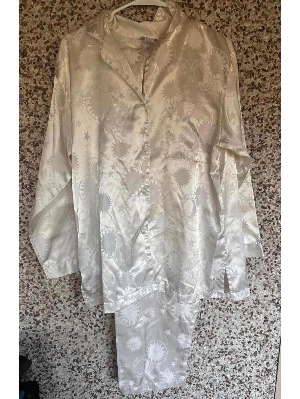 VTG Boho Celestial Pajama Set – LynAnne Moon & Stars Jacquard Ivory Satin M